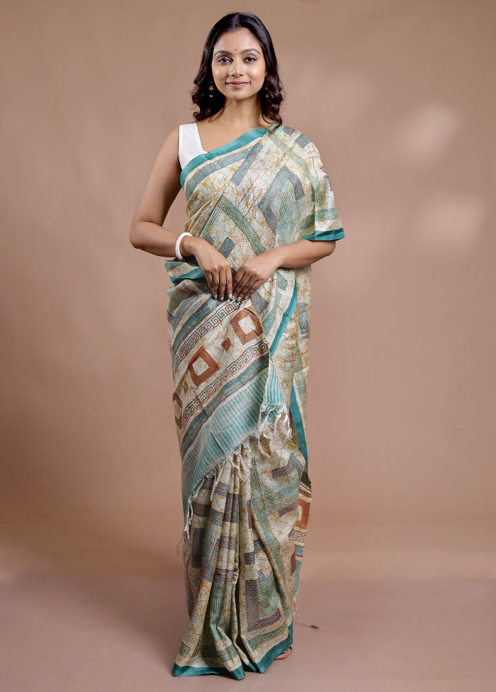 Cream Tussar Silk Saree With Blouse Piece - Indian Silk House Agencies