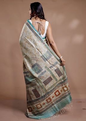 Cream Tussar Silk Saree With Blouse Piece - Indian Silk House Agencies