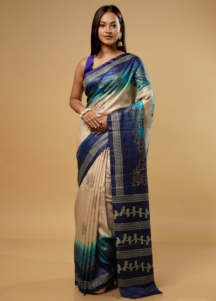 Cream Tussar Silk Saree With Blouse Piece - Indian Silk House Agencies