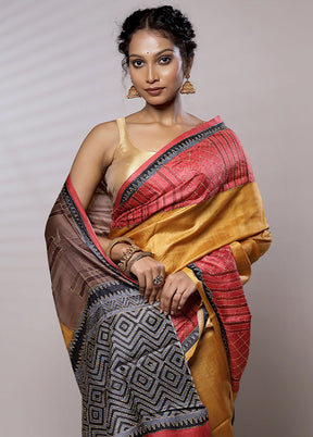 Yellow Tussar Silk Saree With Blouse Piece