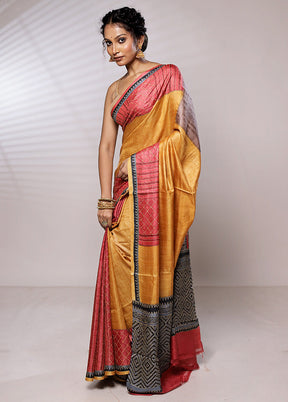 Yellow Tussar Silk Saree With Blouse Piece