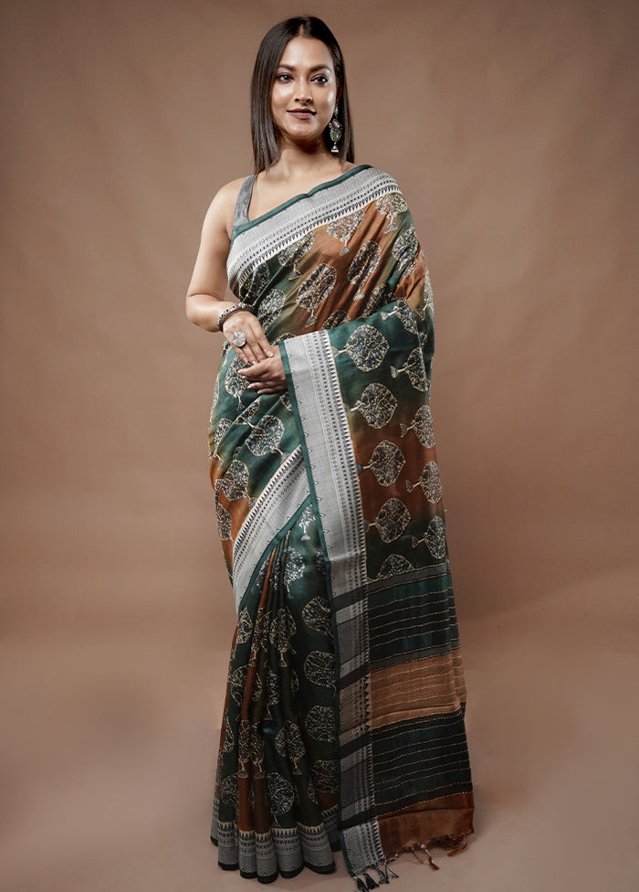 Green Tussar Silk Saree With Blouse Piece - Indian Silk House Agencies