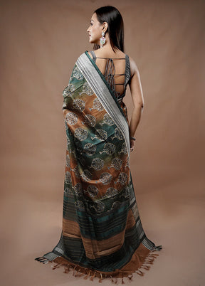 Green Tussar Silk Saree With Blouse Piece - Indian Silk House Agencies