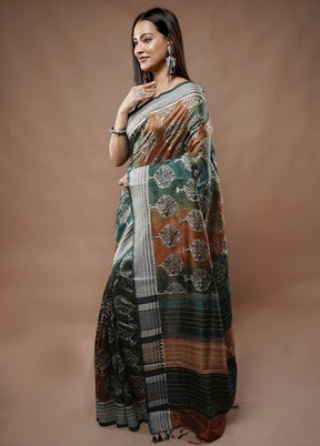 Green Tussar Silk Saree With Blouse Piece - Indian Silk House Agencies