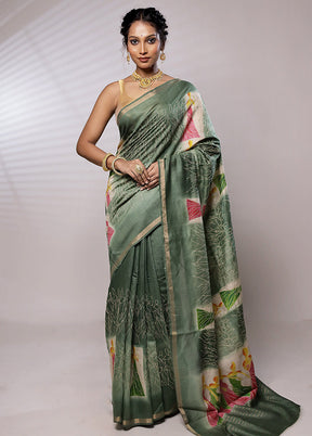 Green Tussar Silk Saree With Blouse Piece - Indian Silk House Agencies