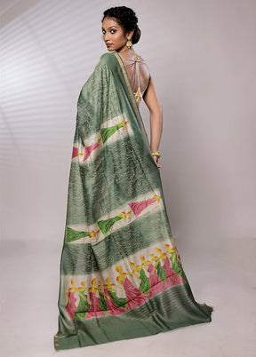 Green Tussar Silk Saree With Blouse Piece