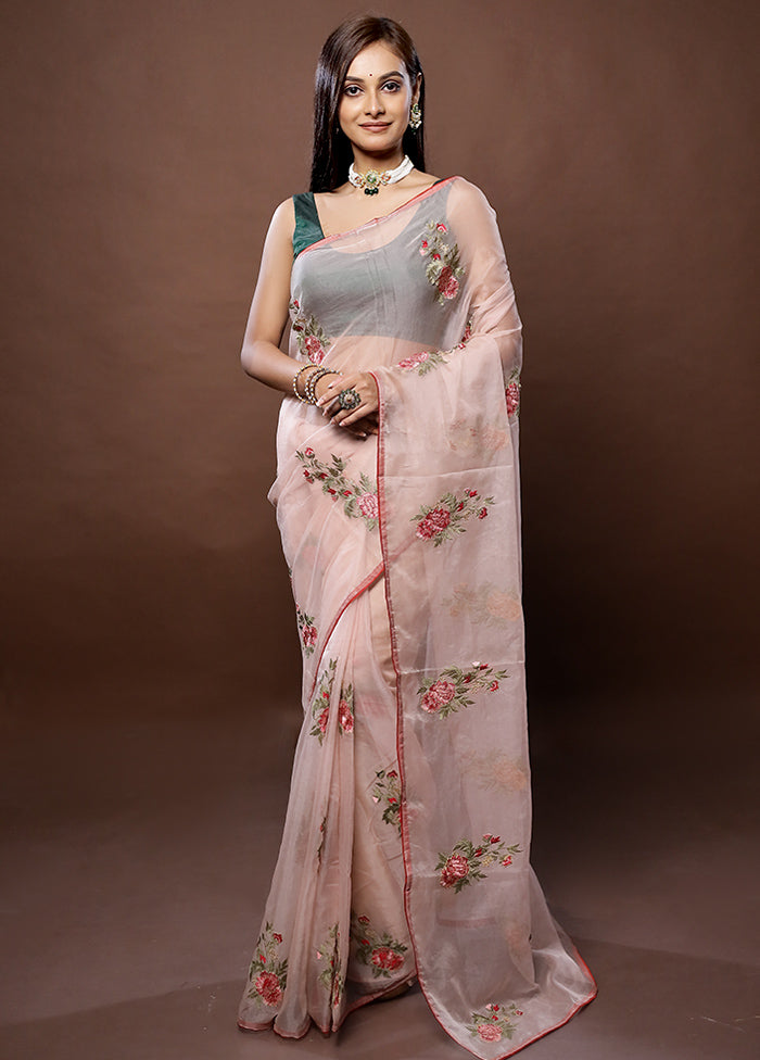 Cream Organza Saree With Blouse Piece