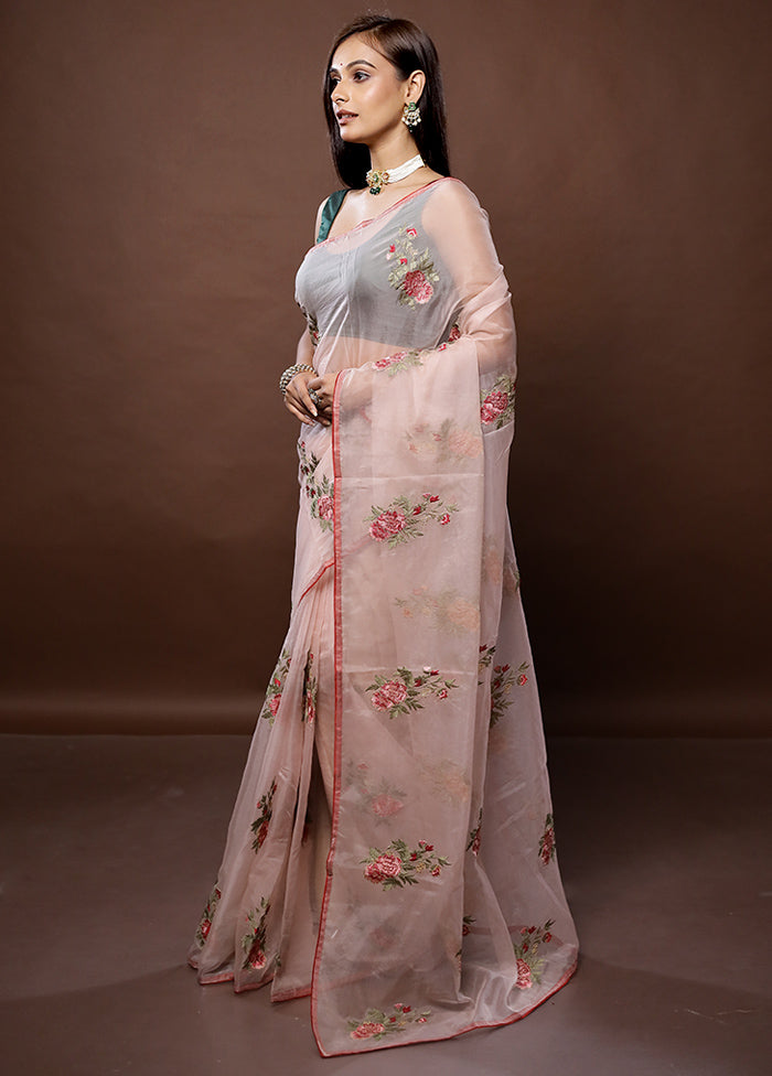 Cream Organza Saree With Blouse Piece