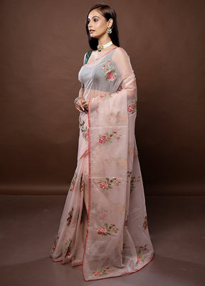 Cream Organza Saree With Blouse Piece