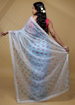 Blue Organza Saree With Blouse Piece - Indian Silk House Agencies