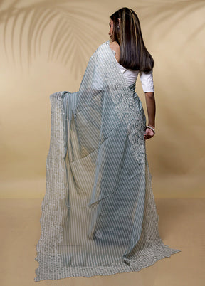 Grey Organza Saree Without Blouse Piece - Indian Silk House Agencies