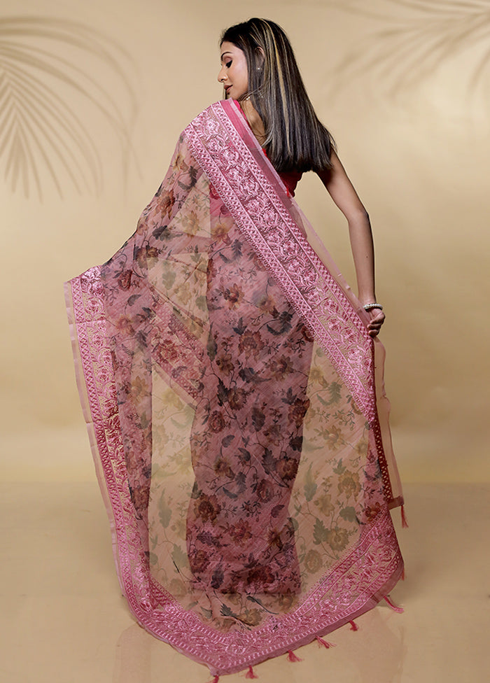 Brown Organza Saree Without Blouse Piece - Indian Silk House Agencies