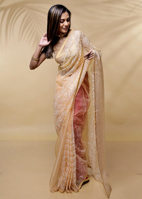 Orange Organza Saree Without Blouse Piece - Indian Silk House Agencies