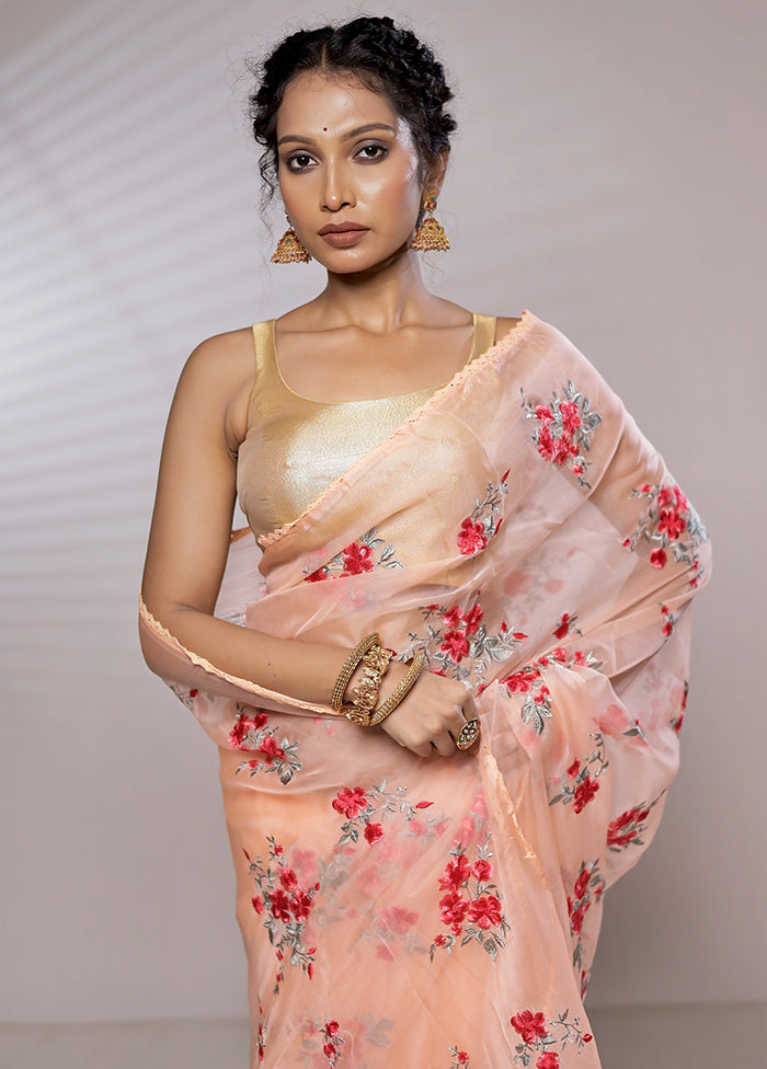 Pink Organza Saree With Blouse Piece