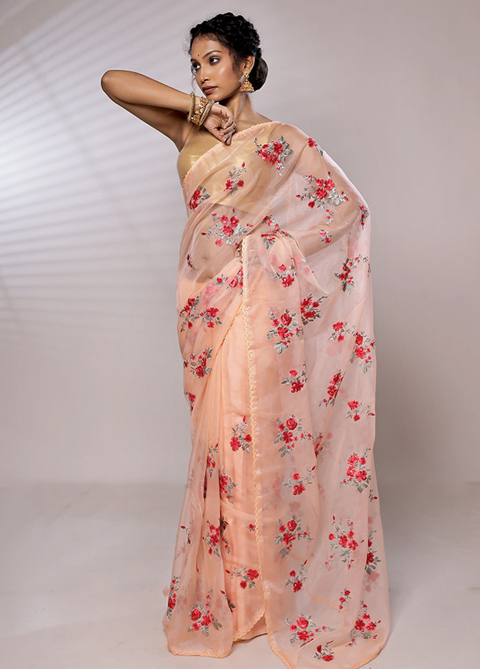 Pink Organza Saree With Blouse Piece