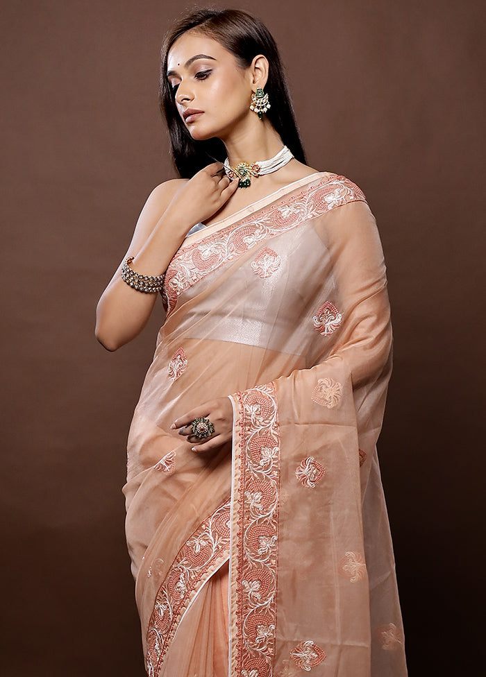 Peach Organza Saree With Blouse Piece