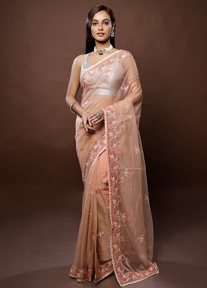 Peach Organza Saree With Blouse Piece - Indian Silk House Agencies