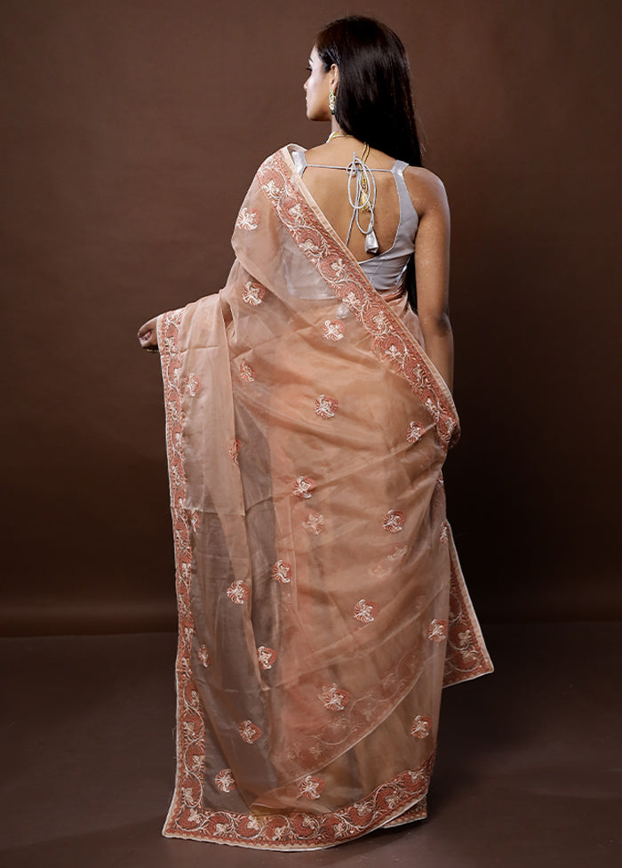 Peach Organza Saree With Blouse Piece - Indian Silk House Agencies