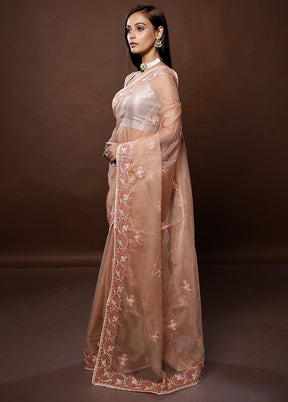 Peach Organza Saree With Blouse Piece - Indian Silk House Agencies