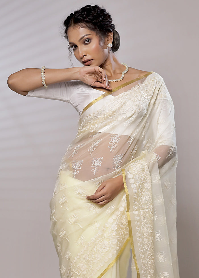 Yellow Organza Saree With Blouse Piece