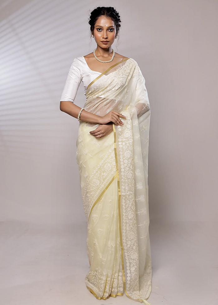 Yellow Organza Saree With Blouse Piece