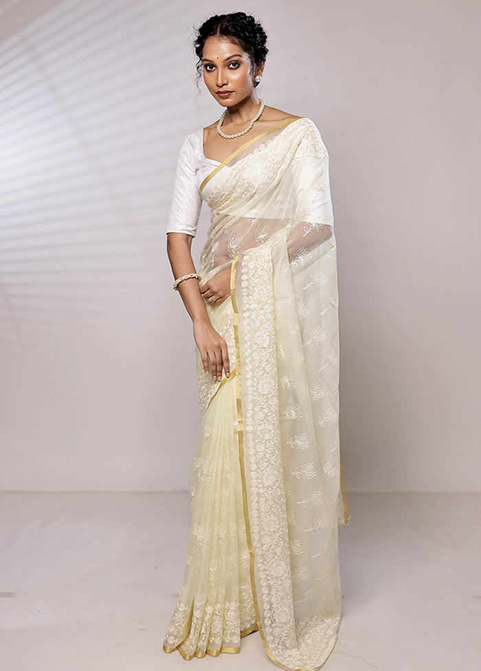 Yellow Organza Saree With Blouse Piece - Indian Silk House Agencies