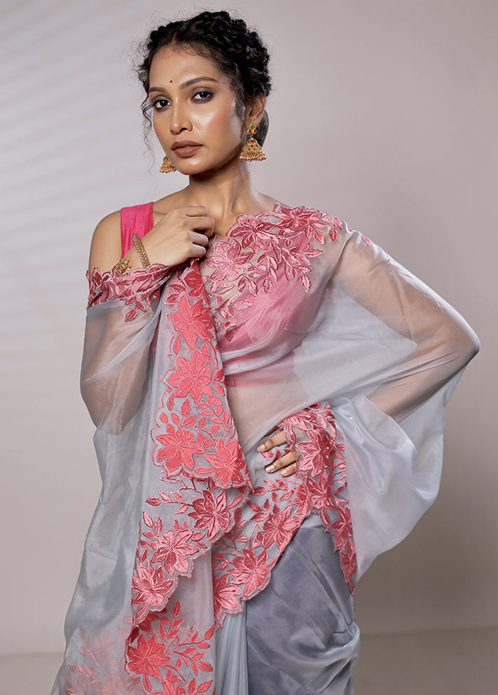 Grey Organza Saree With Blouse Piece