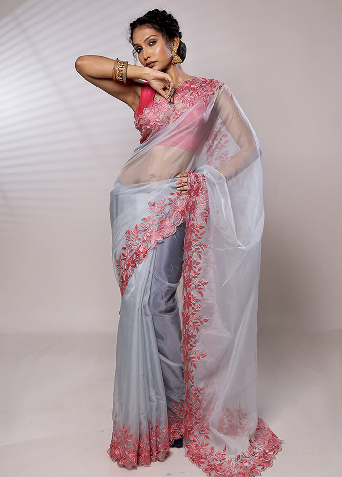 Grey Organza Saree With Blouse Piece