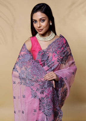 Pink Organza Saree Without Blouse Piece - Indian Silk House Agencies