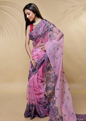 Pink Organza Saree Without Blouse Piece - Indian Silk House Agencies