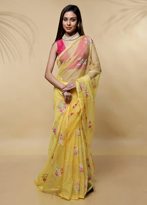 Yellow Organza Saree Without Blouse Piece - Indian Silk House Agencies