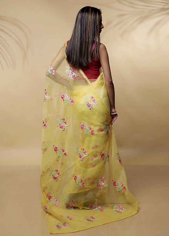 Yellow Organza Saree Without Blouse Piece - Indian Silk House Agencies