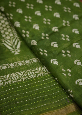 Green Chanderi Cotton Saree Without Blouse Piece - Indian Silk House Agencies