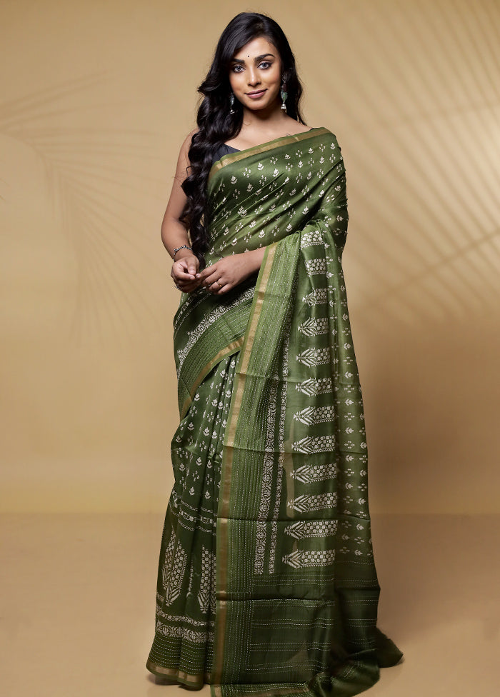 Green Chanderi Cotton Saree Without Blouse Piece - Indian Silk House Agencies