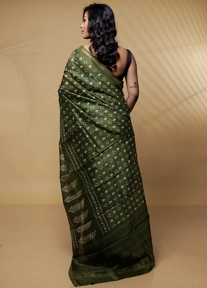 Green Chanderi Cotton Saree Without Blouse Piece - Indian Silk House Agencies