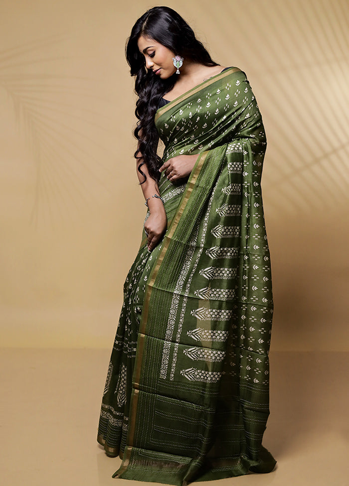 Green Chanderi Cotton Saree Without Blouse Piece - Indian Silk House Agencies