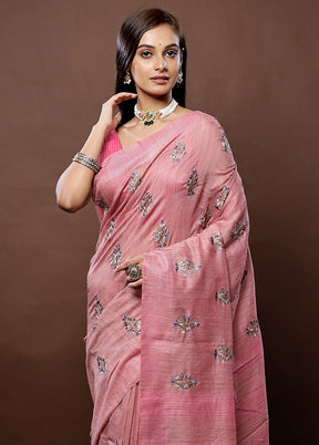 Pink Dupion Silk Saree With Blouse Piece