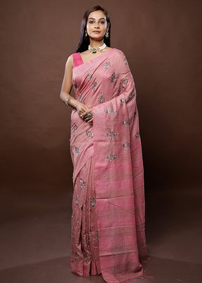 Pink Dupion Silk Saree With Blouse Piece