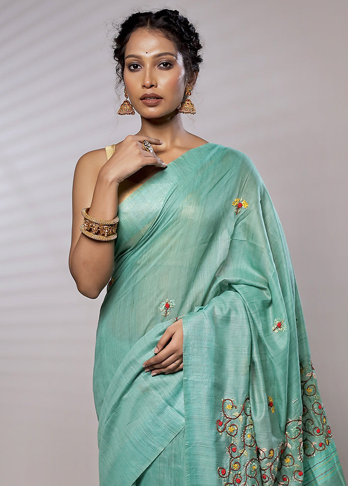 Blue Dupion Silk Saree With Blouse Piece