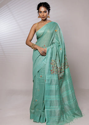 Blue Dupion Silk Saree With Blouse Piece