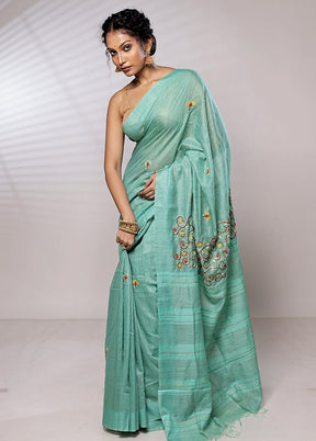 Blue Dupion Silk Saree With Blouse Piece