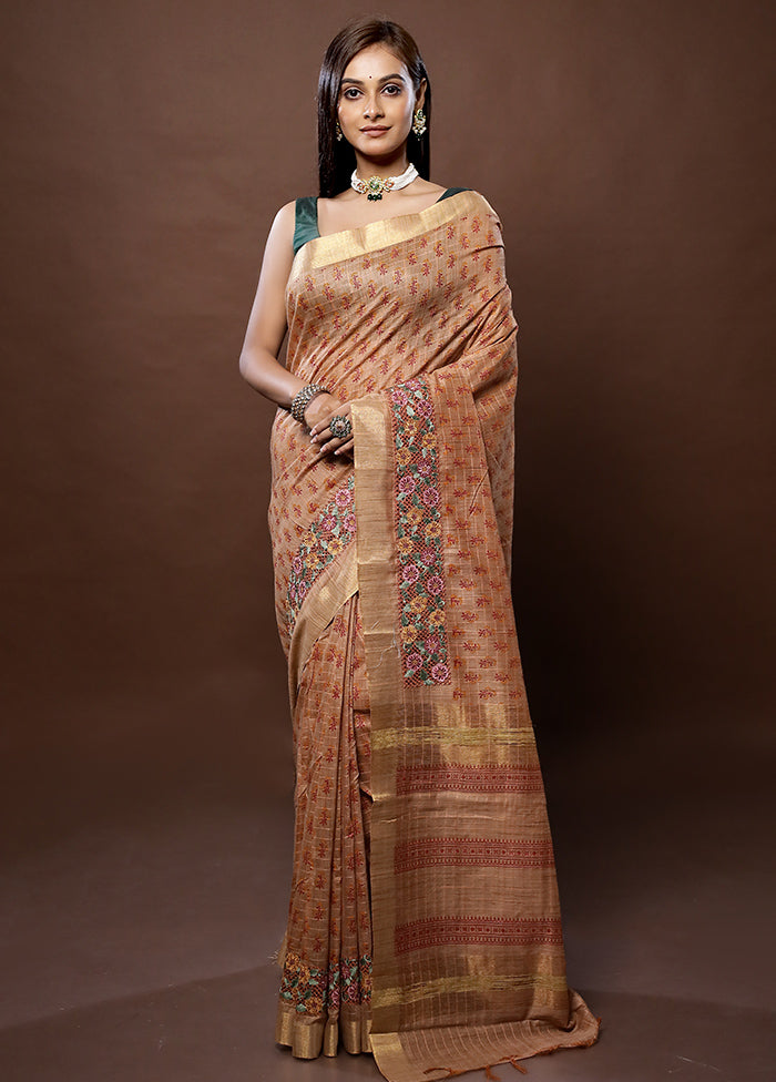 Cream Dupion Silk Saree With Blouse Piece