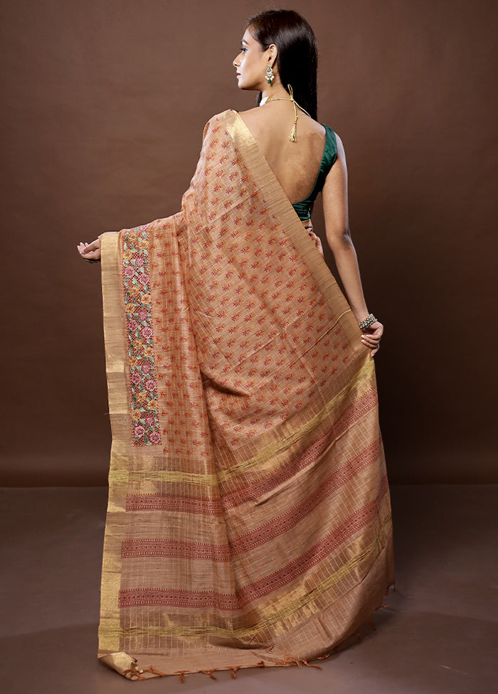 Cream Dupion Silk Saree With Blouse Piece