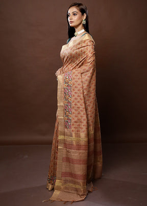 Cream Dupion Silk Saree With Blouse Piece