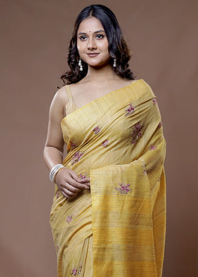 Cream Dupion Silk Saree With Blouse Piece - Indian Silk House Agencies