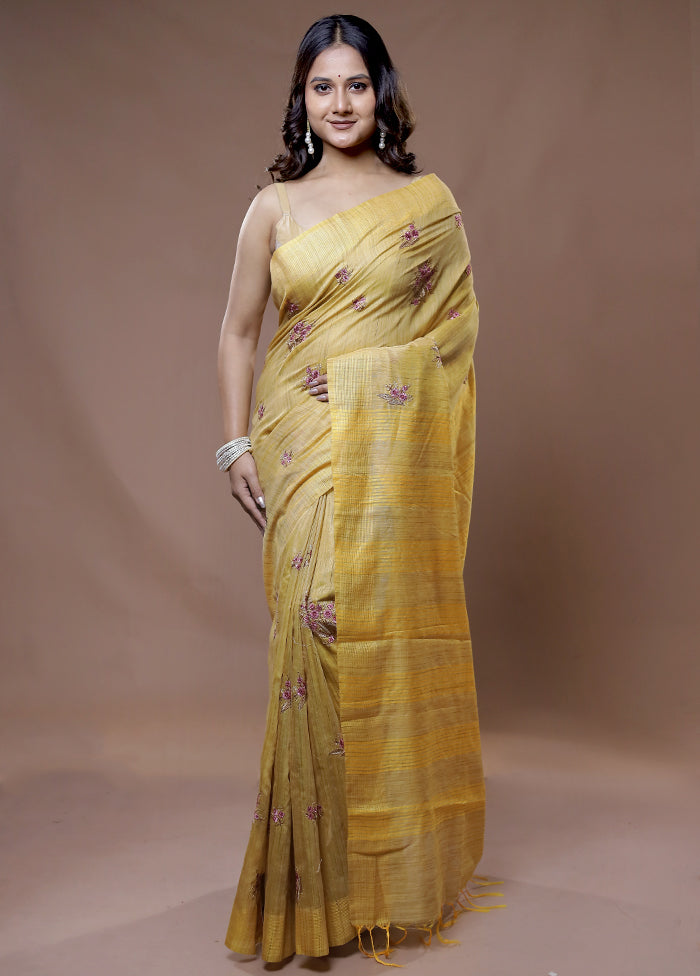 Cream Dupion Silk Saree With Blouse Piece - Indian Silk House Agencies