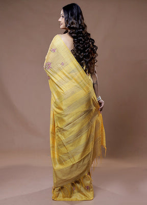 Cream Dupion Silk Saree With Blouse Piece - Indian Silk House Agencies