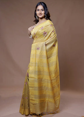 Cream Dupion Silk Saree With Blouse Piece - Indian Silk House Agencies