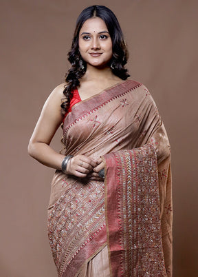 Cream Dupion Silk Saree With Blouse Piece - Indian Silk House Agencies