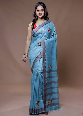 Blue Dupion Silk Saree With Blouse Piece - Indian Silk House Agencies